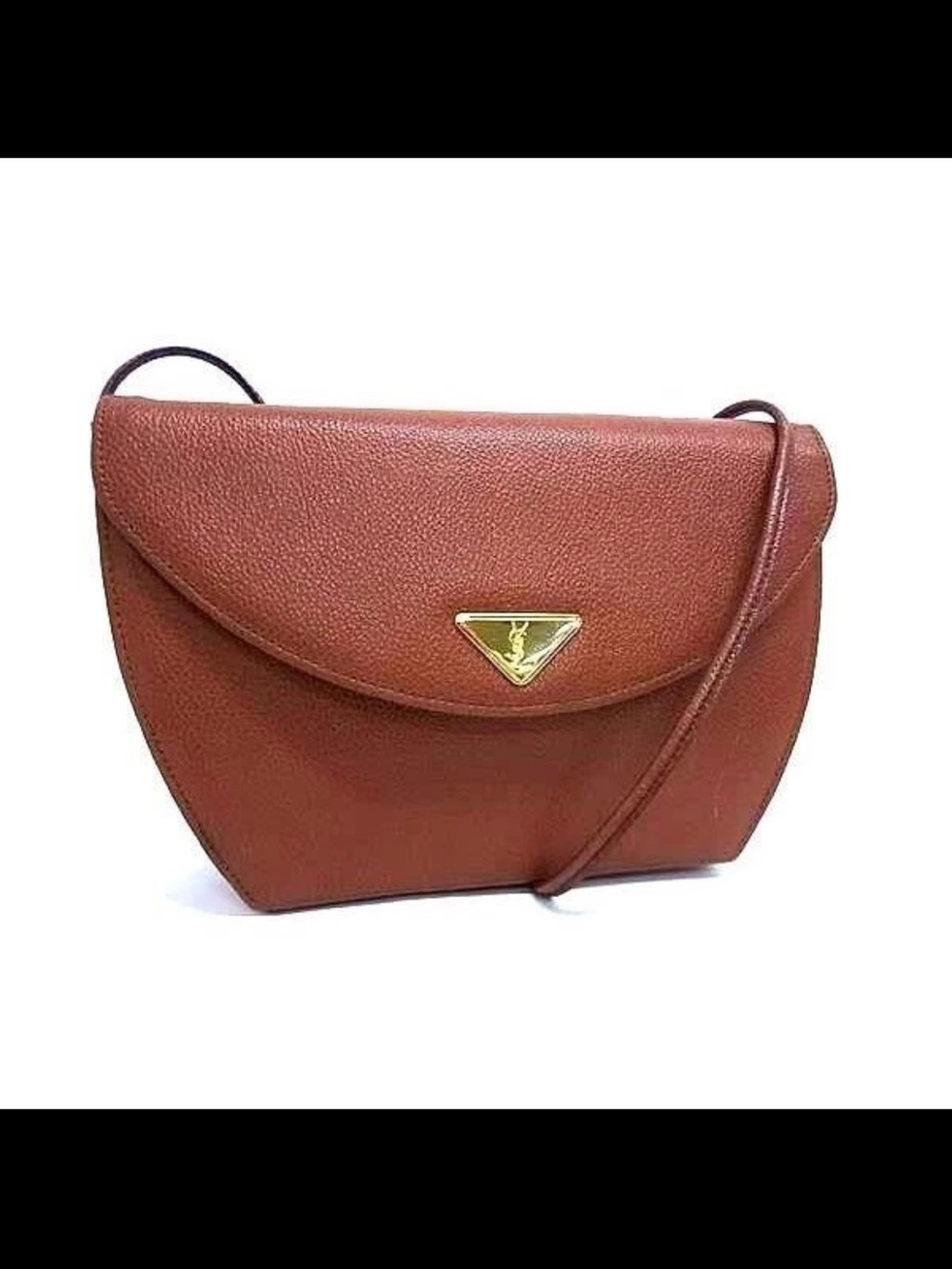 Yves Saint Laurent Brown Leather Crescent Crossbody with Gold Triangle Logo